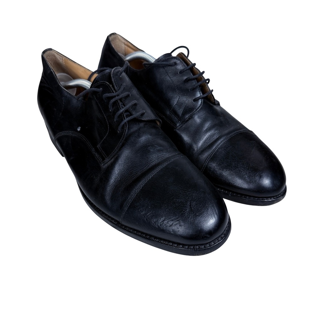Paul Stuart Oxford Shoes Mens 11.5 Black Leather Cap Toe Made in Italy